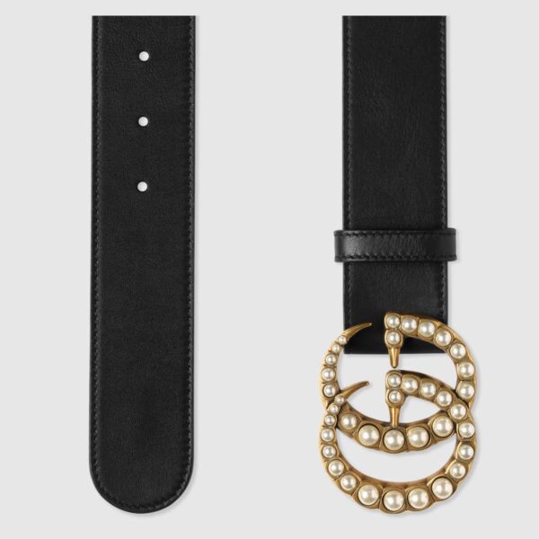 Black Leather Belt Pearly Buckle - Image 3