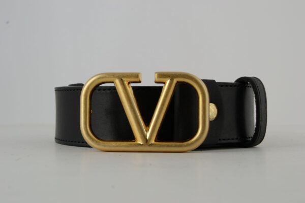 Black V Gold Buckle Leather Belt