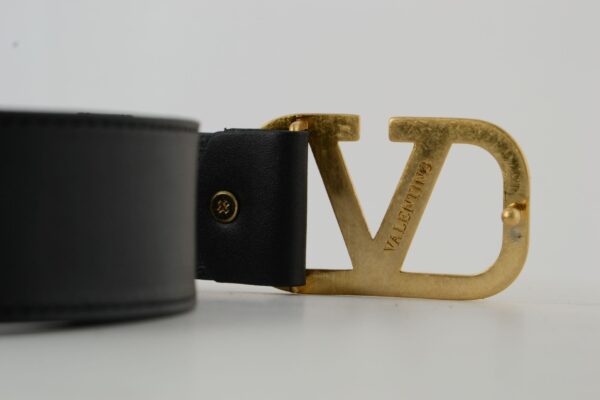 Black V Gold Buckle Leather Belt - Image 2