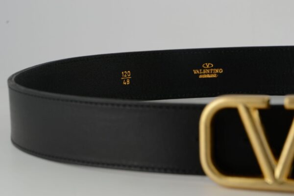 Black V Gold Buckle Leather Belt - Image 6