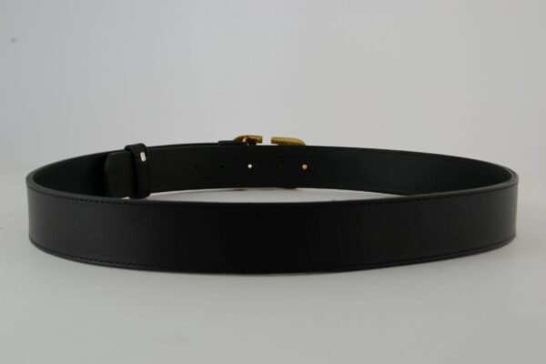 Black V Gold Buckle Leather Belt - Image 7