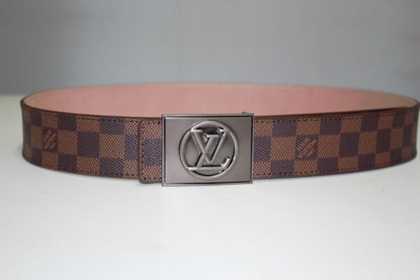 Brown Damier Chromium Buckle Leather Belt