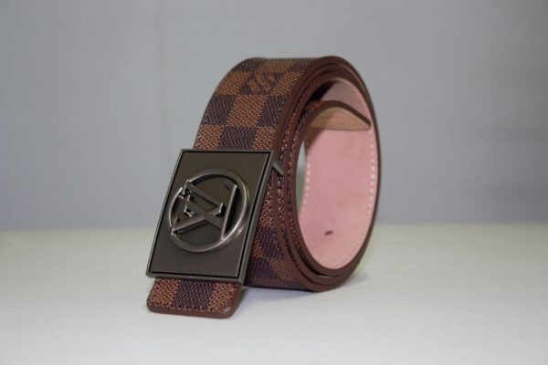 Brown Damier Chromium Buckle Leather Belt - Image 2