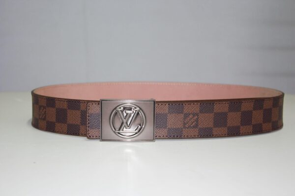 Brown Damier Chromium Buckle Leather Belt - Image 3