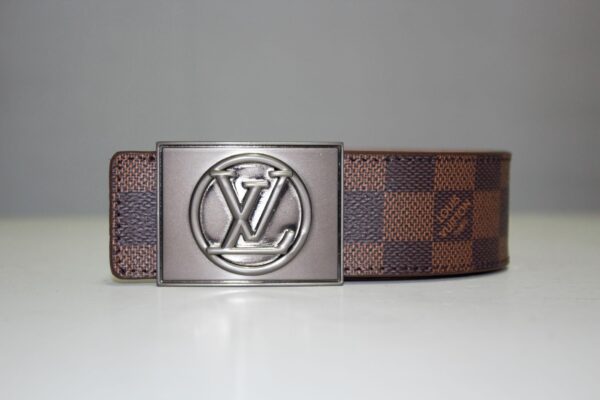 Brown Damier Chromium Buckle Leather Belt - Image 4