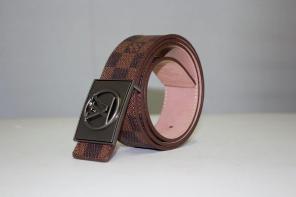 Brown Damier Chromium Buckle Leather Belt - Image 6