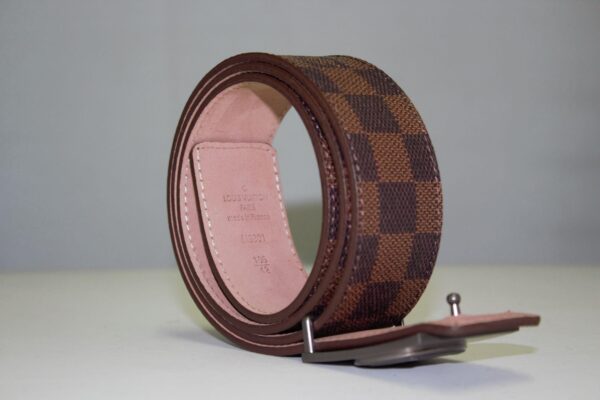 Brown Damier Chromium Buckle Leather Belt - Image 7