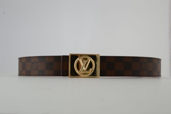 Brown Damier Gold Buckle Leather Belt