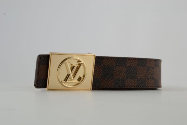 Brown Damier Gold Buckle Leather Belt - Image 2