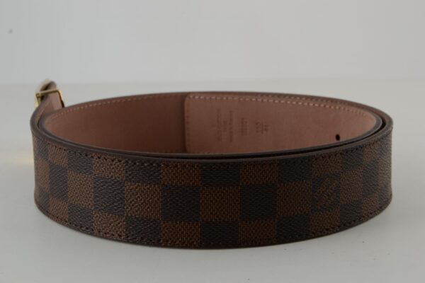 Brown Damier Gold Buckle Leather Belt - Image 3