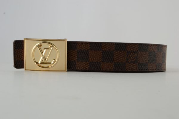 Brown Damier Gold Buckle Leather Belt - Image 6