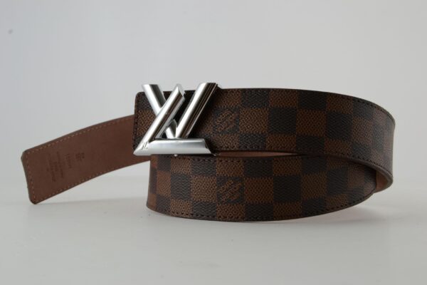 Brown Damier New Silver Buckle Leather Belt - Image 5