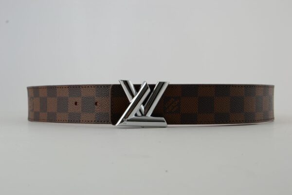 Brown Damier New Silver Buckle Leather Belt - Image 6