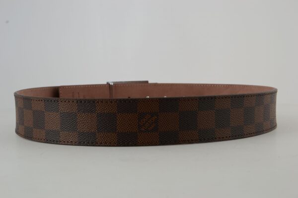 Brown Damier Silver Buckle Leather Belt - Image 6