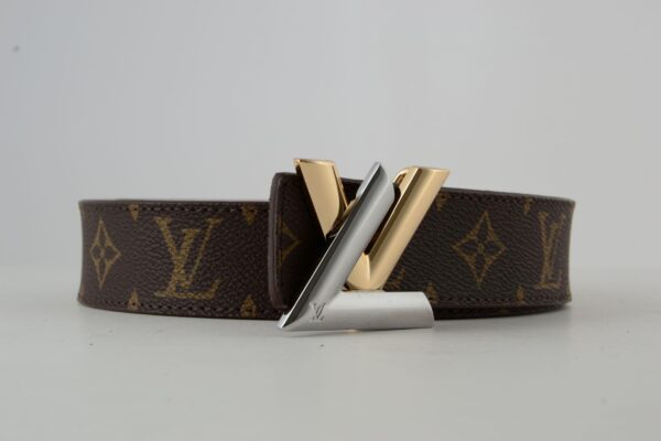 Brown Monogram New Gold & Silver Buckle Leather Belt - Image 2