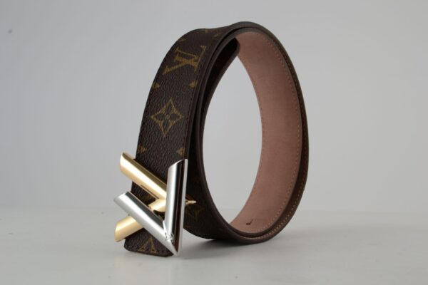 Brown Monogram New Gold & Silver Buckle Leather Belt - Image 3