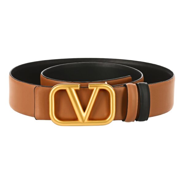 Reversible Valentino Gold Buckle Leather Belt