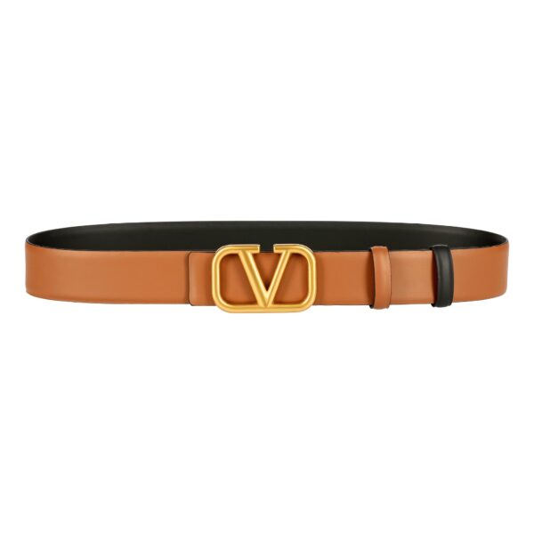 Reversible Valentino Gold Buckle Leather Belt - Image 2