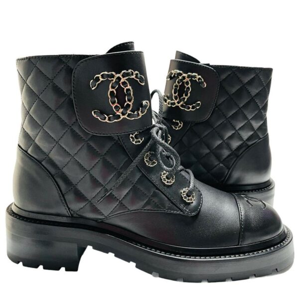 Calfskin Quilted Lace Up Combat Boots - Image 2