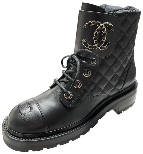 Calfskin Quilted Lace Up Combat Boots - Image 3