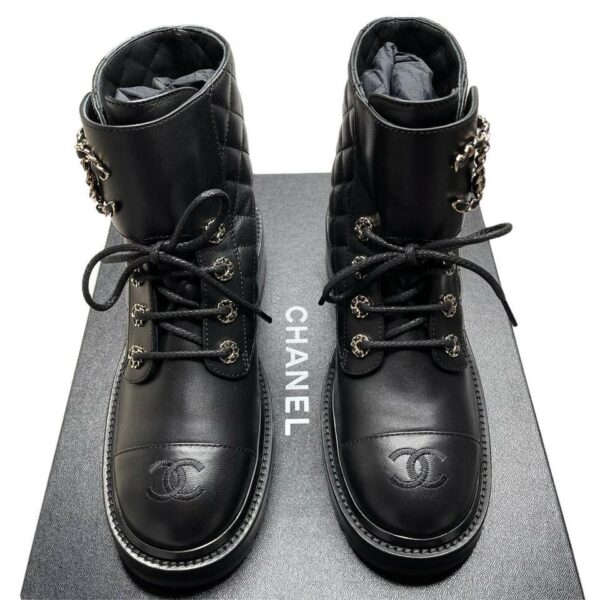 Calfskin Quilted Lace Up Combat Boots - Image 4