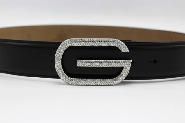 Gucci Diamond Silver Buckle Leather Belt 40mm - Image 2