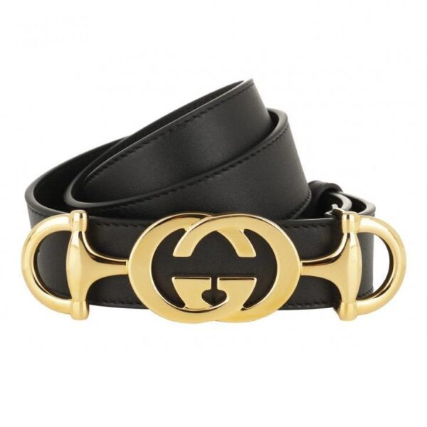 Interlock Buckle Black Leather Belt