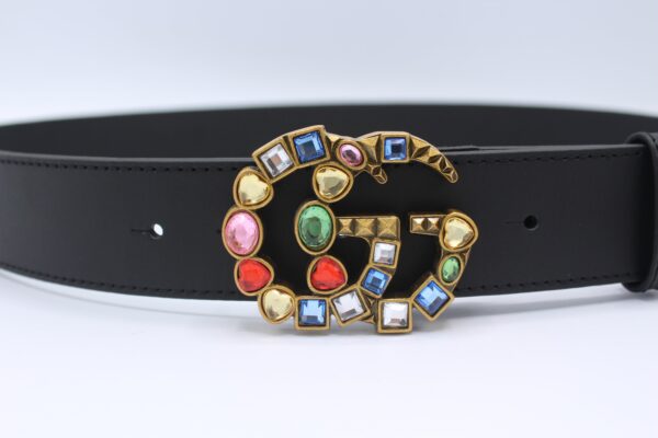 Leather belt with crystal Double G buckle - Image 2