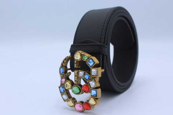 Leather belt with crystal Double G buckle - Image 3