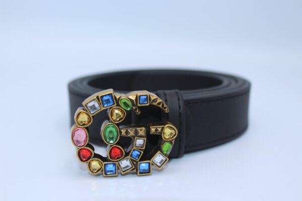 Leather belt with crystal Double G buckle - Image 4