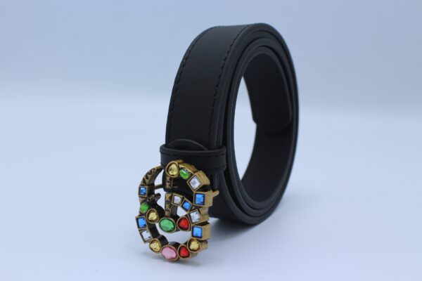 Leather belt with crystal Double G buckle - Image 5