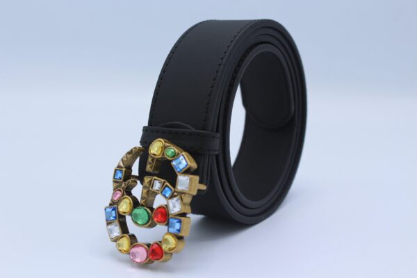 Leather belt with crystal Double G buckle - Image 7