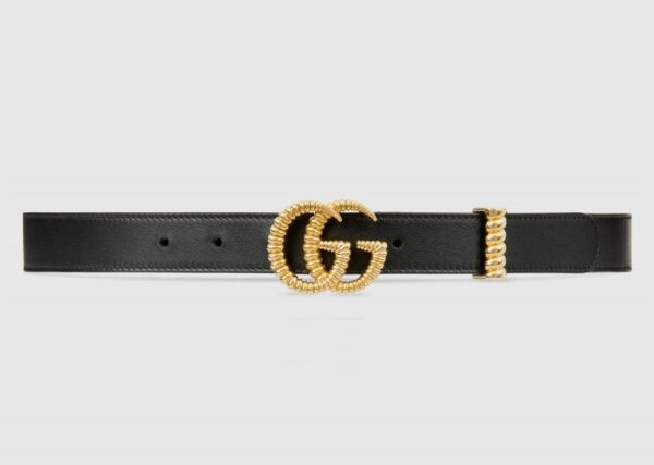 Torchon Double G Buckle Black Leather Belt