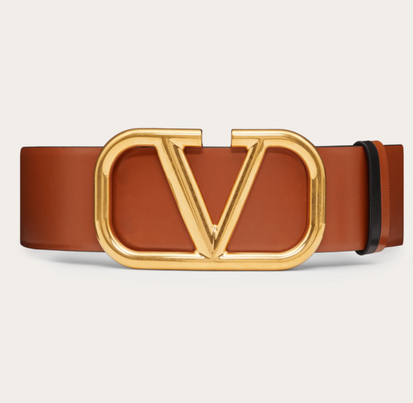 V Gold Buckle Leather Belt 70mm