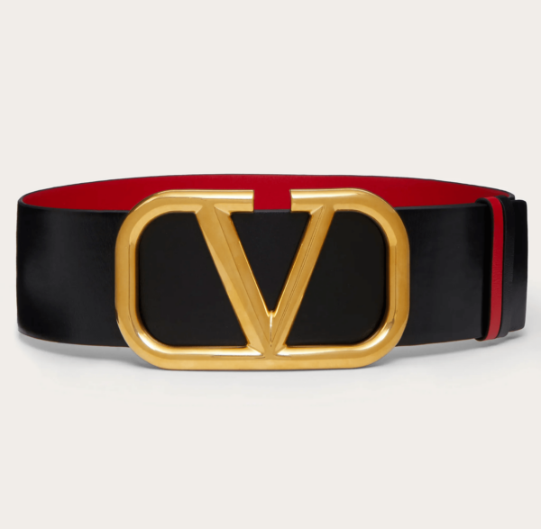 V Gold Buckle Leather Belt 70 cm