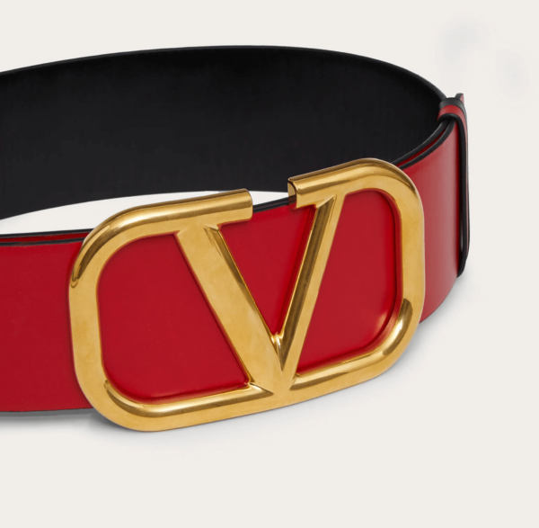 V Gold Buckle Leather Belt 70 cm - Image 2