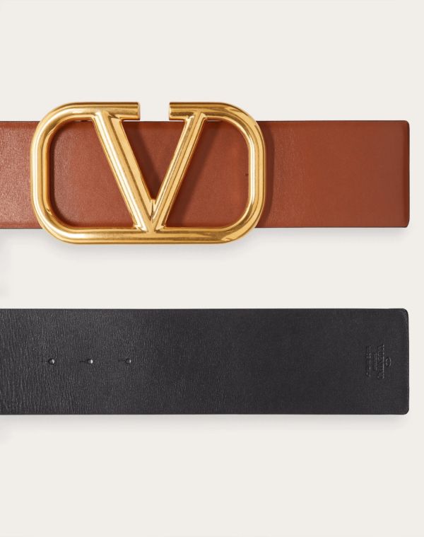 V Gold Buckle Leather Belt 70mm - Image 3