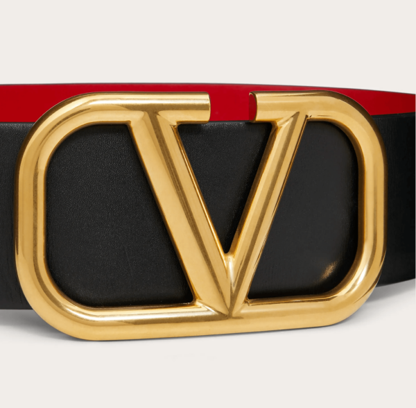 V Gold Buckle Leather Belt 70 cm - Image 3