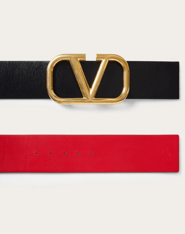 V Gold Buckle Leather Belt 70 cm - Image 4